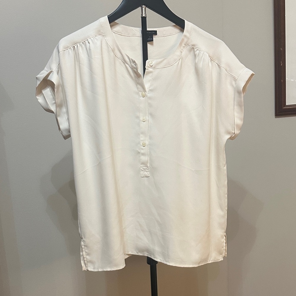 Ann Taylor Cream Button-Up Blouse